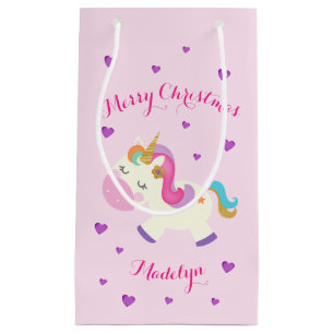 Rainbow Unicorn Kerstmis Glitter Pink Klein Cadeauzakje