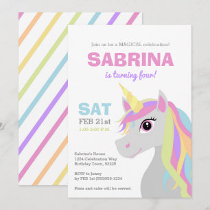 Rainbow Unicorn Kids Birthday Party Invitation Kaart