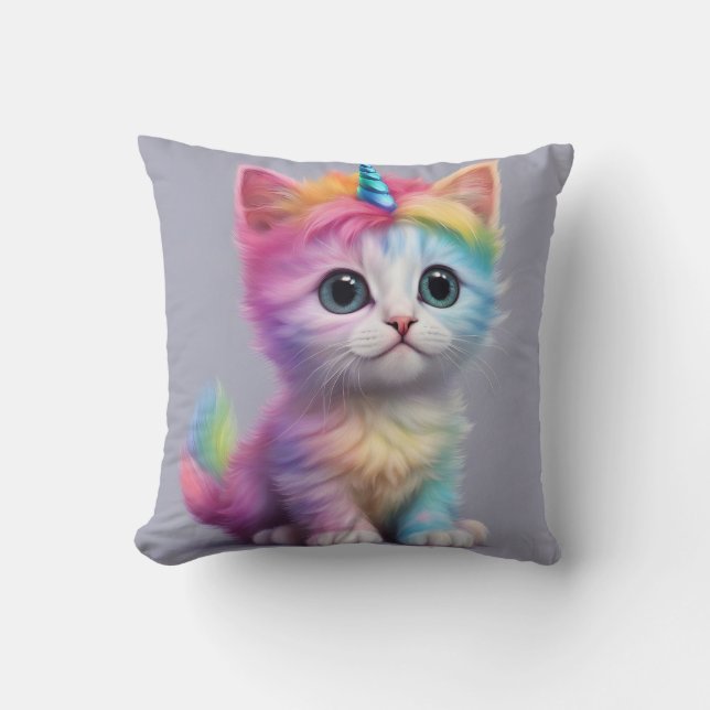Rainbow Unicorn Kitten Kussen (Voorkant)
