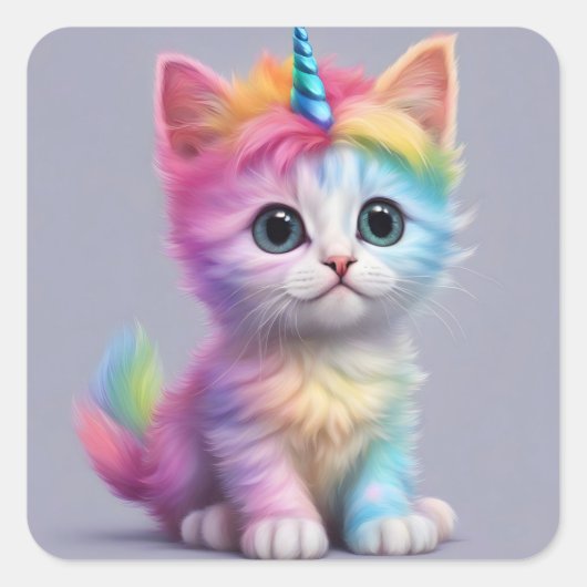 Rainbow Unicorn Kitten Vierkante Sticker (Voorkant)