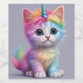 Rainbow Unicorn Kitten Wijn Etiket (Enkel label)