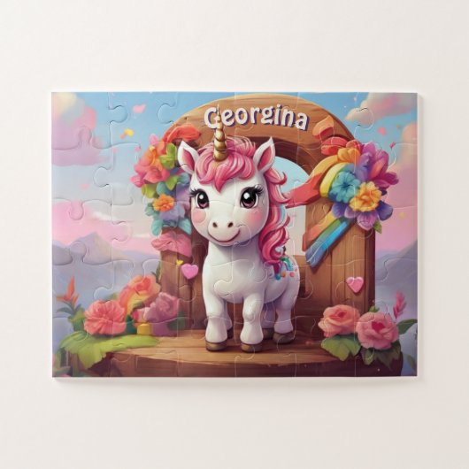 Rainbow Unicorn Magic gepersonaliseerd Legpuzzel (Horizontaal)