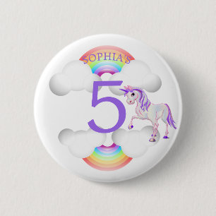 Rainbow Unicorn Magical Cute Age Birthday Ronde Button 5,7 Cm