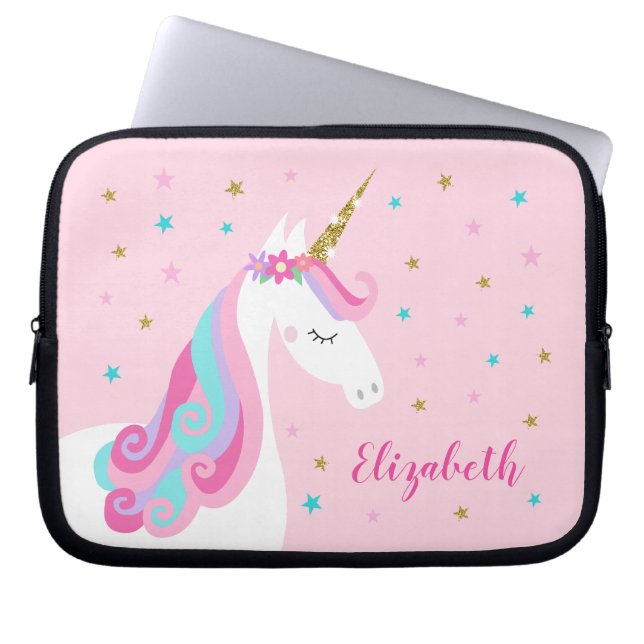Rainbow Unicorn Magical Glitter Pink Laptop Sleeve (Voorkant)