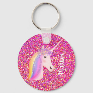 Rainbow Unicorn Magical Pink Glitter Personated Sleutelhanger