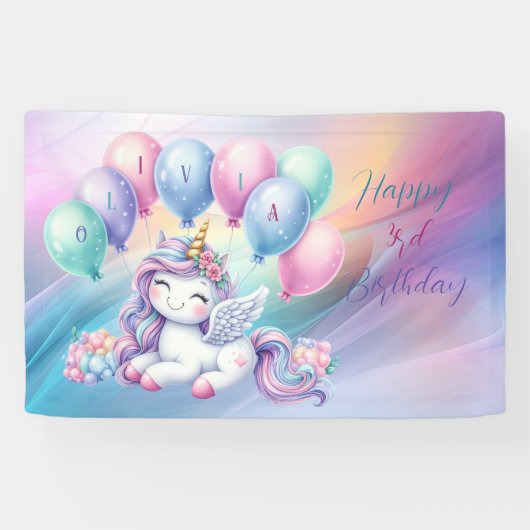 Rainbow Unicorn magische verjaardag Spandoek (Horizontaal)