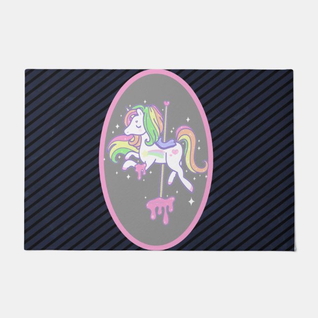 Rainbow Unicorn met gestreepte rug Deurmat (Voorkant)