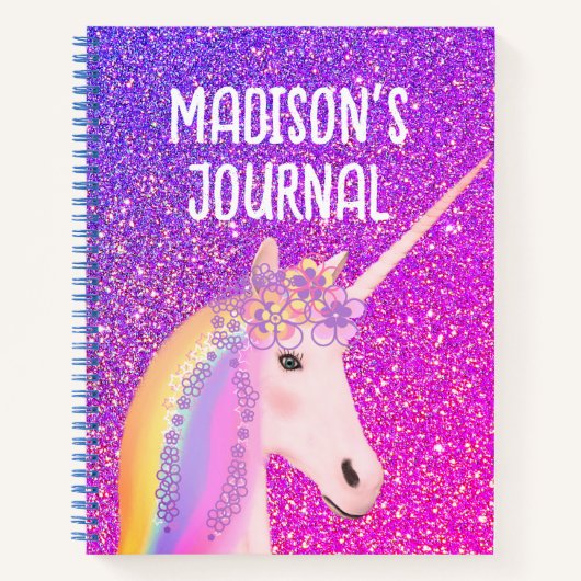 Rainbow Unicorn Paars Glitter Monogram Journal Notitieboek (Voorkant)