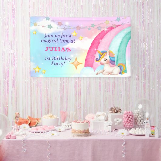 Rainbow Unicorn Party Banner Waterverf (Feest)