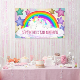 Rainbow Unicorn Pastel Roze Verjaardag Banner