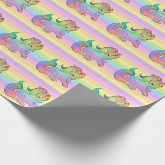 Rainbow Unicorn Pastel Striped Cadeaupapier (Hoek)