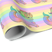 Rainbow Unicorn Pastel Striped Cadeaupapier (Rol Hoek)