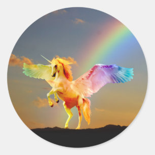Rainbow unicorn pegasus ronde sticker