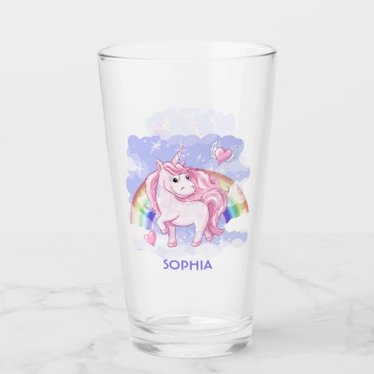 Rainbow Unicorn Persoonlijke naam Glas (Voorkant)