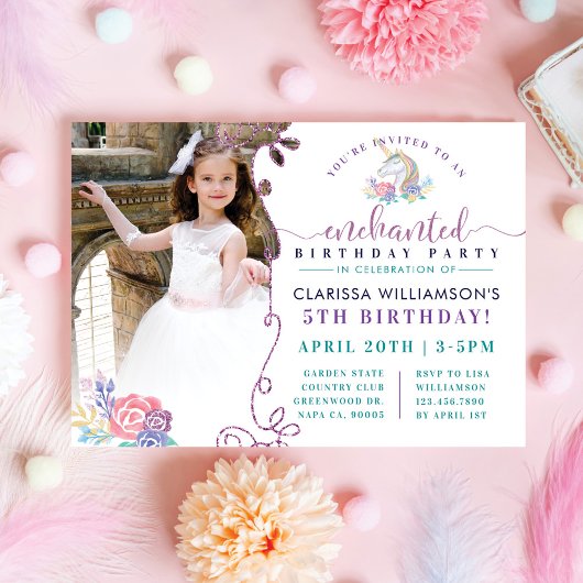 Rainbow Unicorn Photo Anniversaire Fête Invitation