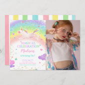 Rainbow Unicorn Photo Invitation (Devant / Derrière)