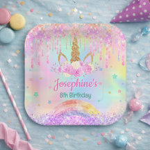 Rainbow Unicorn pink aqua birthday square
