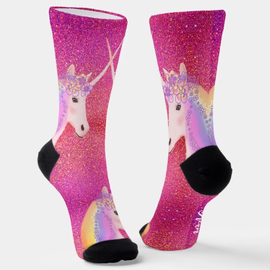 Rainbow Unicorn Pink Glitter Dream Sokken (Gebogen)