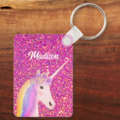 Rainbow Unicorn Pink Glitter Fantasy Personalized Sleutelhanger (Achterkant)
