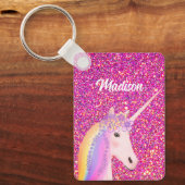 Rainbow Unicorn Pink Glitter Fantasy Personalized Sleutelhanger (Voorkant)