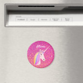 Rainbow Uniçorn Pink Glitter Sparkle Personalized Magneet (Insitu (Vaatwasser))