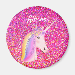 Rainbow Uniçorn Pink Glitter Sparkle Personalized Magneet