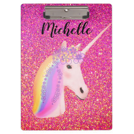Rainbow Unicorn Pink Glitter Sparkles Personated Klembord