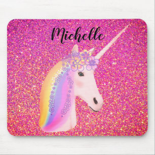 Rainbow Unicorn Pink Glitter Sparkles Personated Muismat