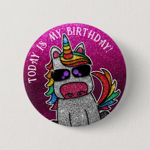 Rainbow Unicorn Pink Glitter Vandaag is mijn verja Ronde Button 5,7 Cm