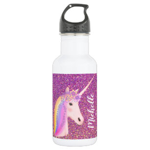 Rainbow Unicorn Pink Gold Glitter Sparkle Girls Waterfles