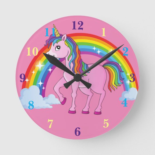 Rainbow Unicorn Pink Nursery Wall klok (Voorkant)