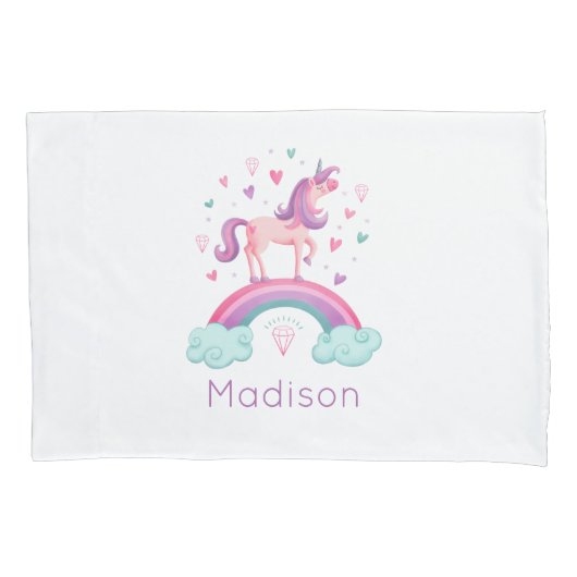 Rainbow Unicorn Pink Paars Girly Kussensloop (Voorkant)