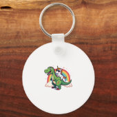 Rainbow Unicorn Riding T rex - Dinosaur Boys Girls Sleutelhanger (Voorkant)