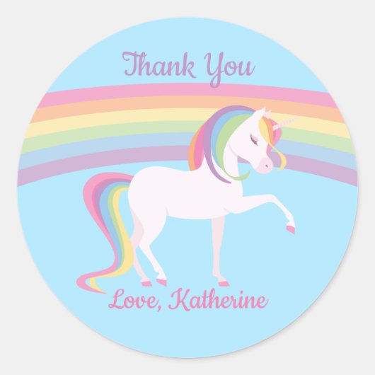 Rainbow Unicorn Ronde Sticker (Voorkant)