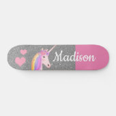 Rainbow Unicorn roze Silver Glitter, gepersonalise Skateboard (Horizontaal)