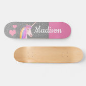 Rainbow Unicorn roze Silver Glitter, gepersonalise Skateboard (Horizontaal)