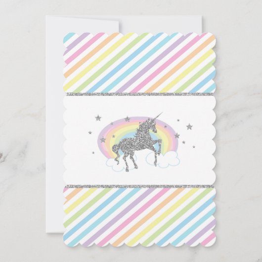 Rainbow Unicorn Silver rose Invitation de fête d'a (Dos)