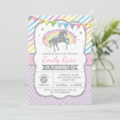 Rainbow Unicorn Silver rose Invitation de fête d'a (Debout devant)