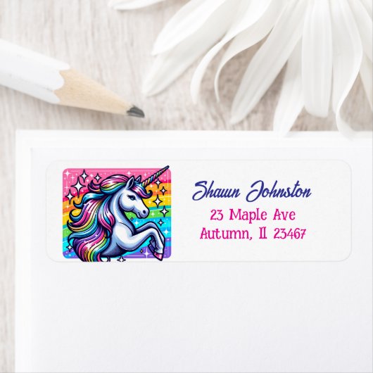 Rainbow Unicorn Sparkles Sprookje Gepersonaliseerd Etiket (Insitu)