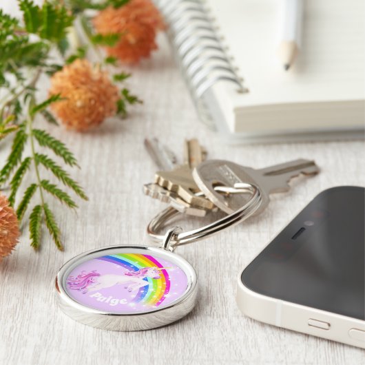 Rainbow unicorn-springmeisjes sleutelhanger (Zijkant)