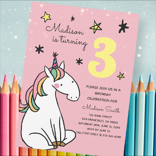 Rainbow Unicorn Stars Anniversaire Invitation