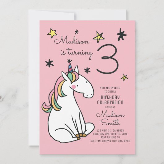 Rainbow Unicorn Stars Anniversaire Invitation (Devant)