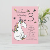 Rainbow Unicorn Stars Anniversaire Invitation (Debout devant)