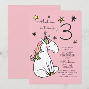 Rainbow Unicorn Stars Anniversaire Invitation