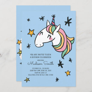 Rainbow Unicorn Stars Anniversaire Invitation