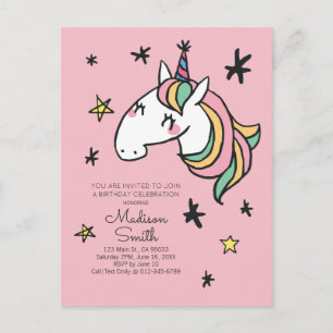 Rainbow Unicorn Stars Birthday Uitnodiging