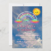 Rainbow Unicorn Sun Clouds 1e verjaardagsfeest Kaart (Voorkant)