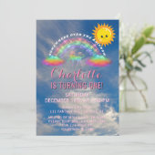 Rainbow Unicorn Sun Clouds 1e verjaardagsfeest Kaart (Staand voorkant)