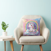 Rainbow Unicorn sur Cloud Editable Name Coussin (Chaise)