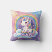 Rainbow Unicorn sur Cloud Editable Name Coussin (Recto)